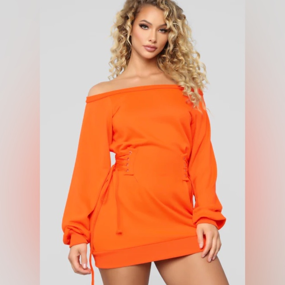 Fashion nova rise and grind corset mini dress long sleeve neon orange